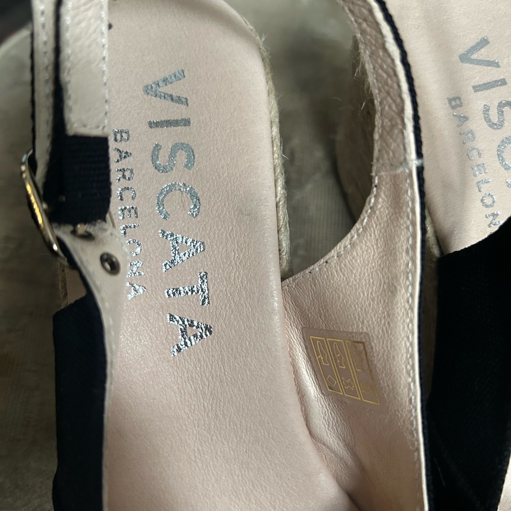 Viscata Barcelona Black Espadrille Wedge Open toe Slingback Espadrille Wedge - Picture 3 of 14